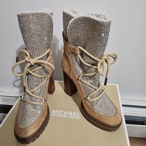 Michael Kors Women's Heeled Boots - Tan and Silver